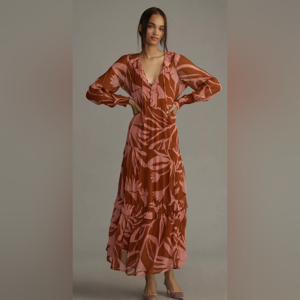 Anthropologie NWTs The‎ Marais Printed Chiffon Maxi Dress Med